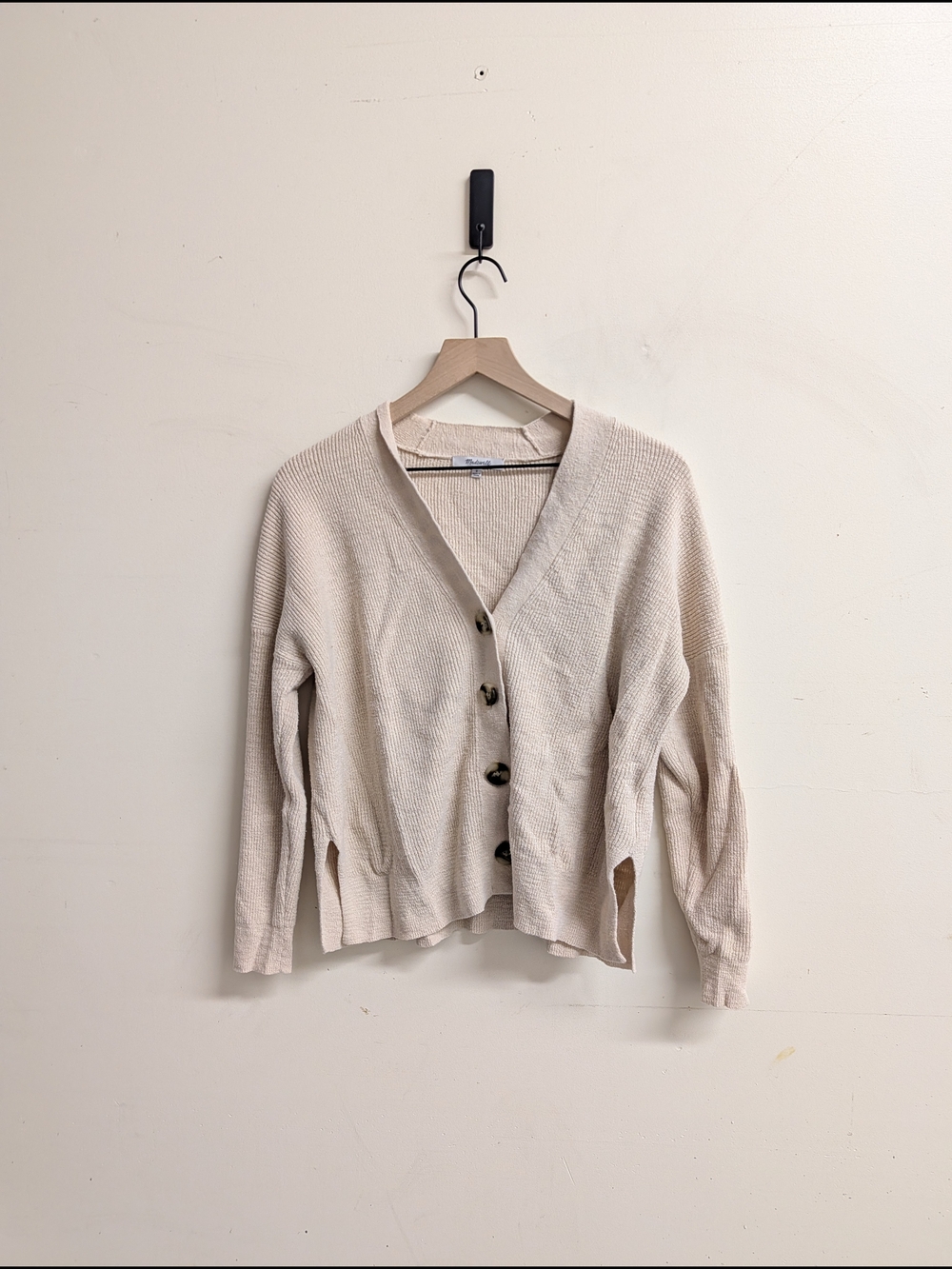 Madewell Rubbed Cream V-Neck Button-Front Cardigan Small